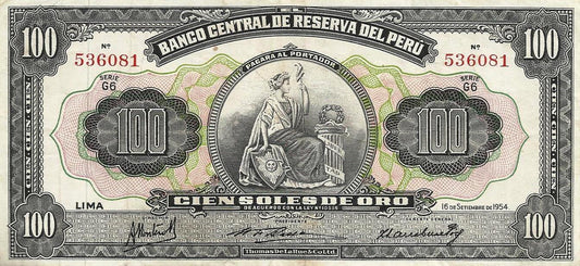 Peru - 100 Soles Ouro 1954 (# 73)