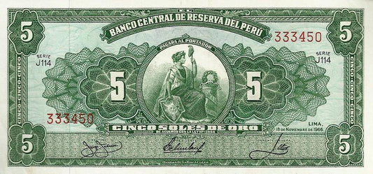 Peru - 5 Soles Ouro 1966 (# 83a)