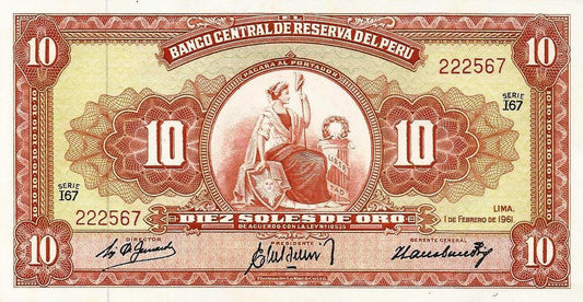 Peru - 10 Soles Ouro 1961 (# 84a)