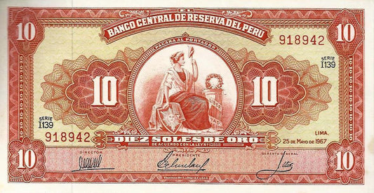 Peru - 10 Soles Ouro 1967 (# 84a)