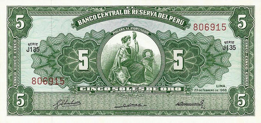 Peru - 5 Soles Ouro 1968 (# 83a)