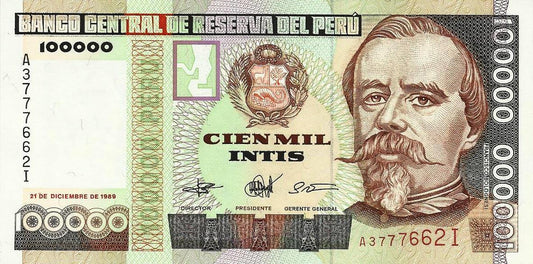 Peru - 100000 Ìntis 1989 (# 145)
