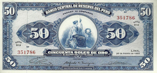 Peru - 50 Soles Ouro 1965 (# 89a)