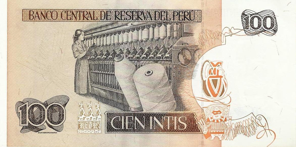 Peru - 100 Ìntis 1987 (# 133)