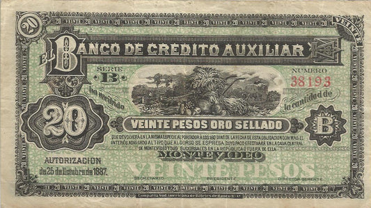 Uruguai - 20 Pesos 1887 (# S164r)
