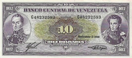 Venezuela - 10 Bolivares 1988 (# 62)